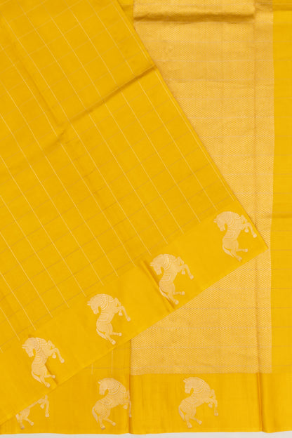 Banarasi Katan Silk Checks Yellow Saree