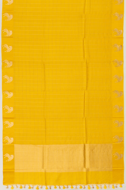 Banarasi Katan Silk Checks Yellow Saree