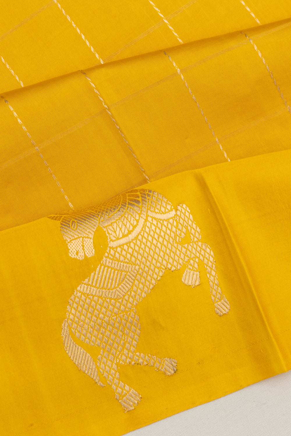 Banarasi Katan Silk Checks Yellow Saree