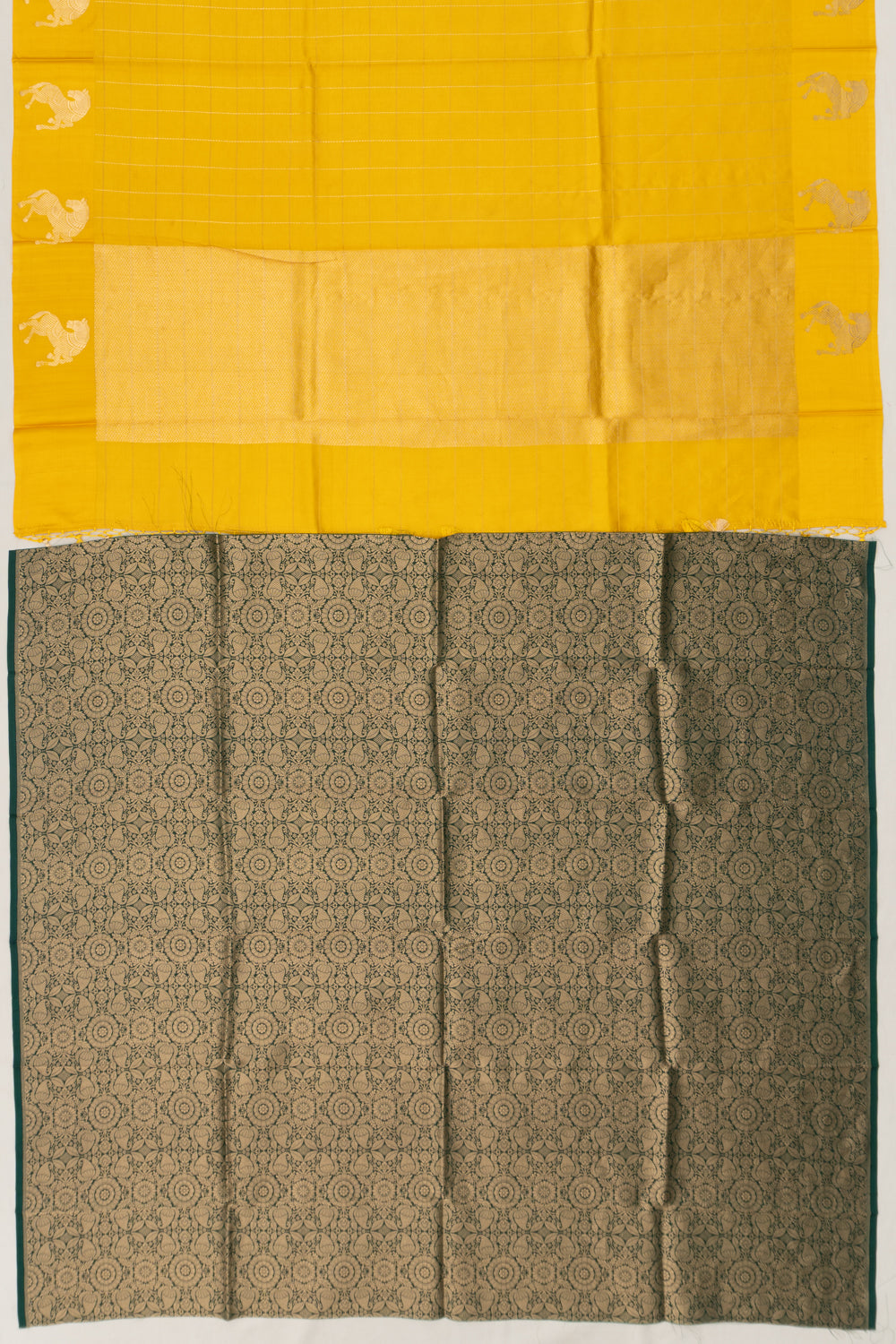 Banarasi Katan Silk Checks Yellow Saree