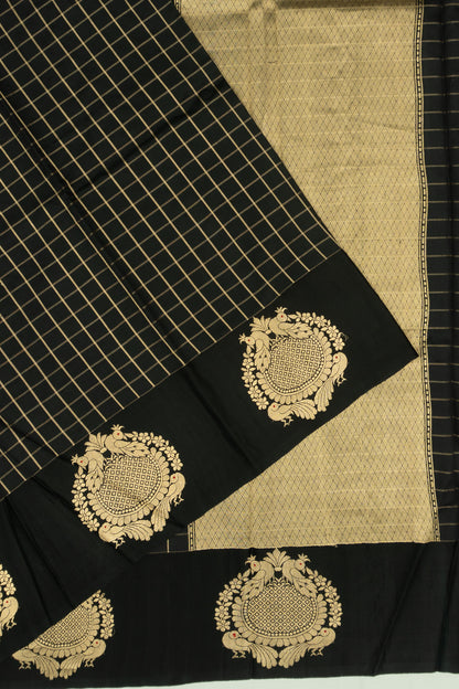 Banarasi Katan Silk Checks Black Saree