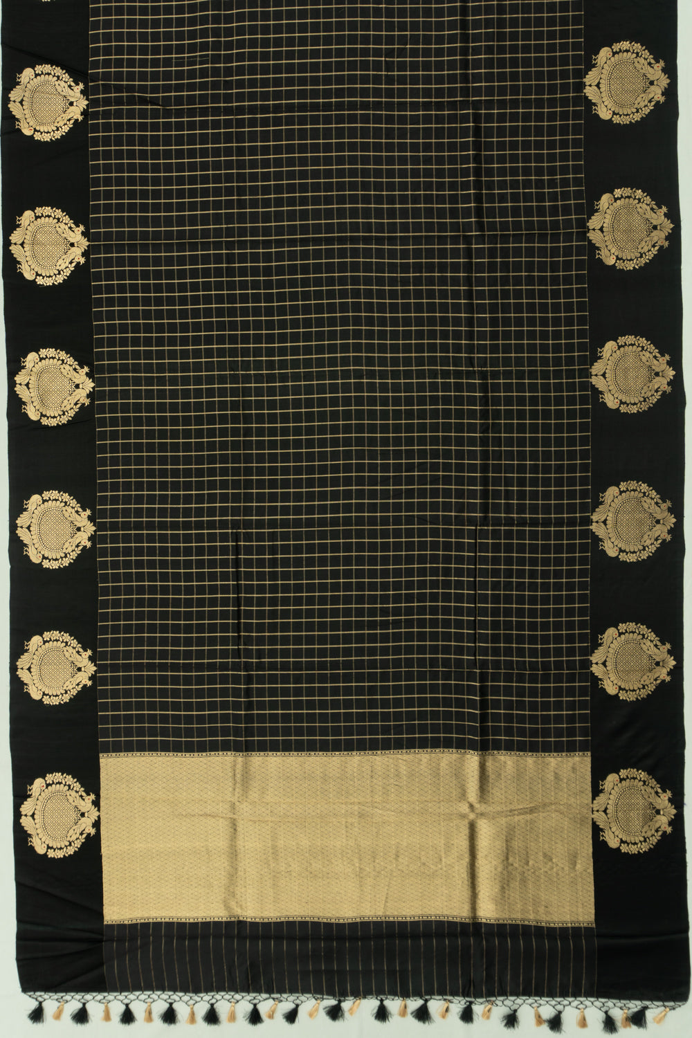 Banarasi Katan Silk Checks Black Saree