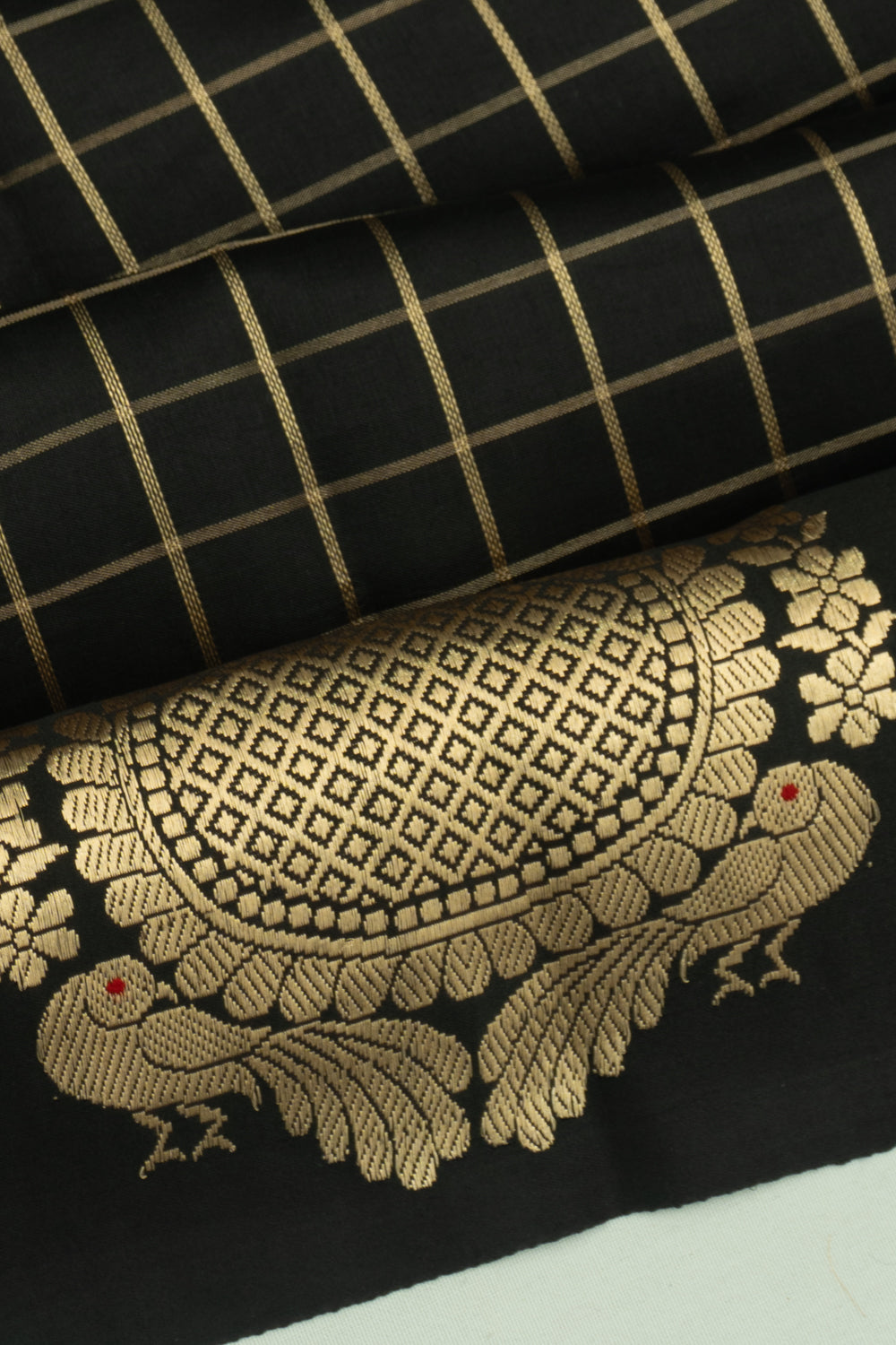 Banarasi Katan Silk Checks Black Saree