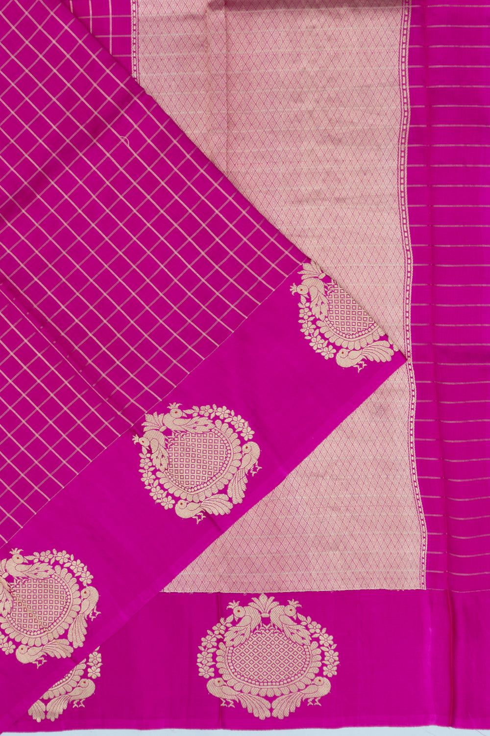 Banarasi Katan Silk Checks Pink Saree