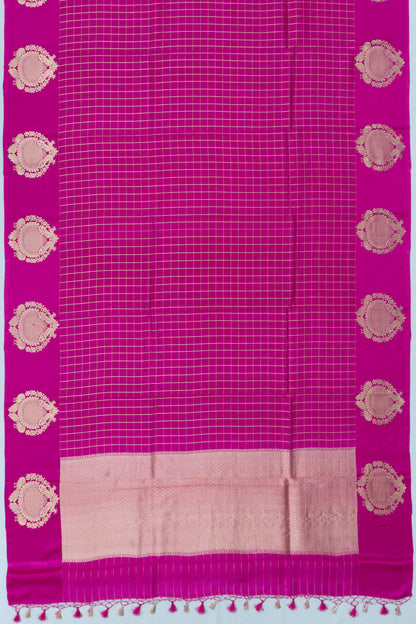 Banarasi Katan Silk Checks Pink Saree