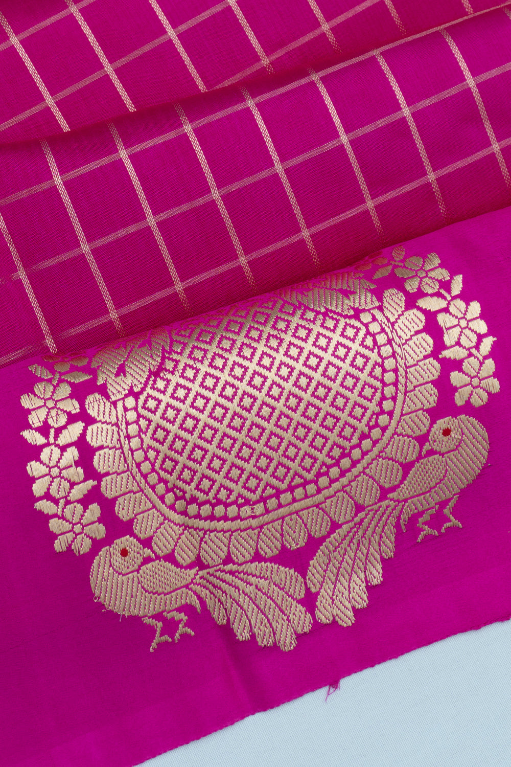 Banarasi Katan Silk Checks Pink Saree