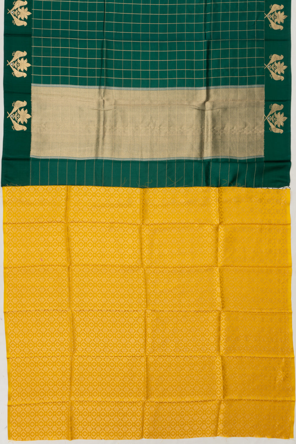 Banarasi Katan Silk Checks Bottle Green Saree