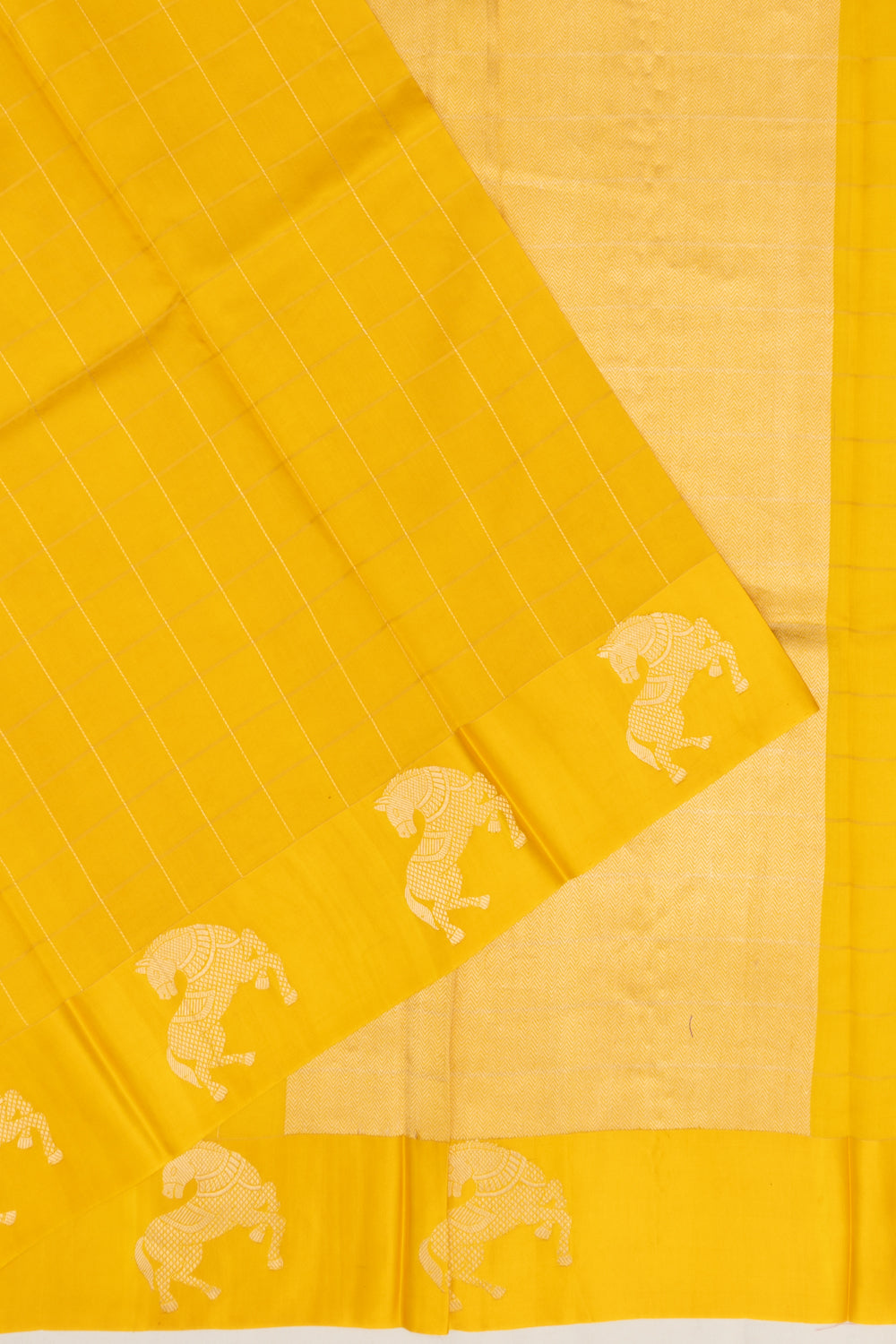 Banarasi Katan Silk Checks Yellow Saree