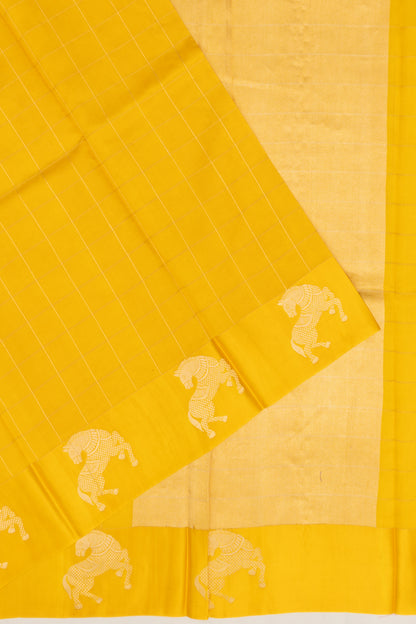 Banarasi Katan Silk Checks Yellow Saree