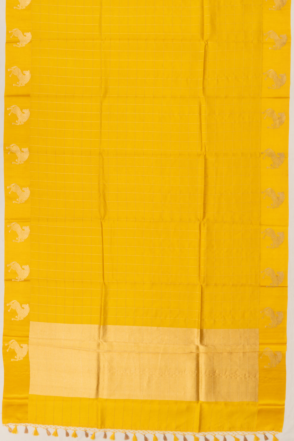 Banarasi Katan Silk Checks Yellow Saree