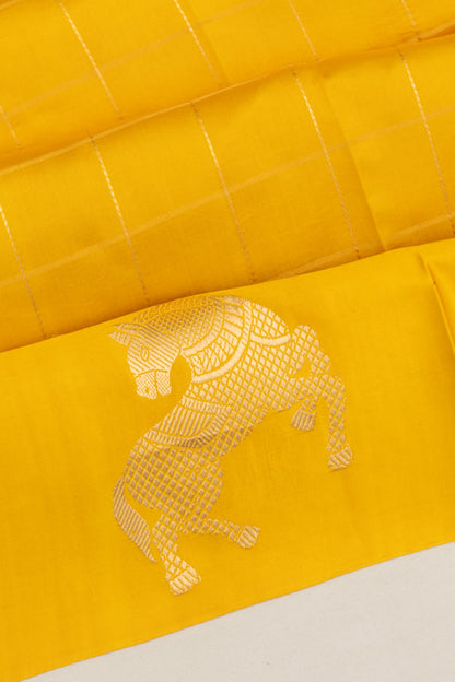 Banarasi Katan Silk Checks Yellow Saree