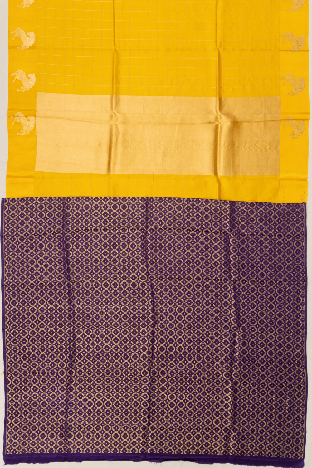 Banarasi Katan Silk Checks Yellow Saree