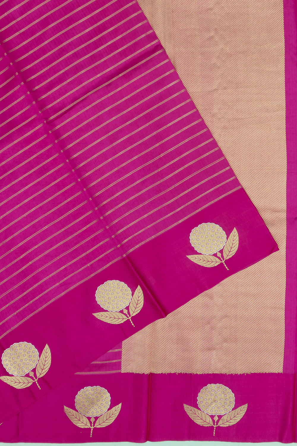 Banarasi Katan Silk Horizontal Lines Pink Saree