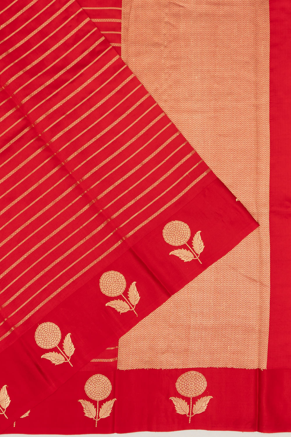Banarasi Katan Silk Horizontal Lines Red Saree