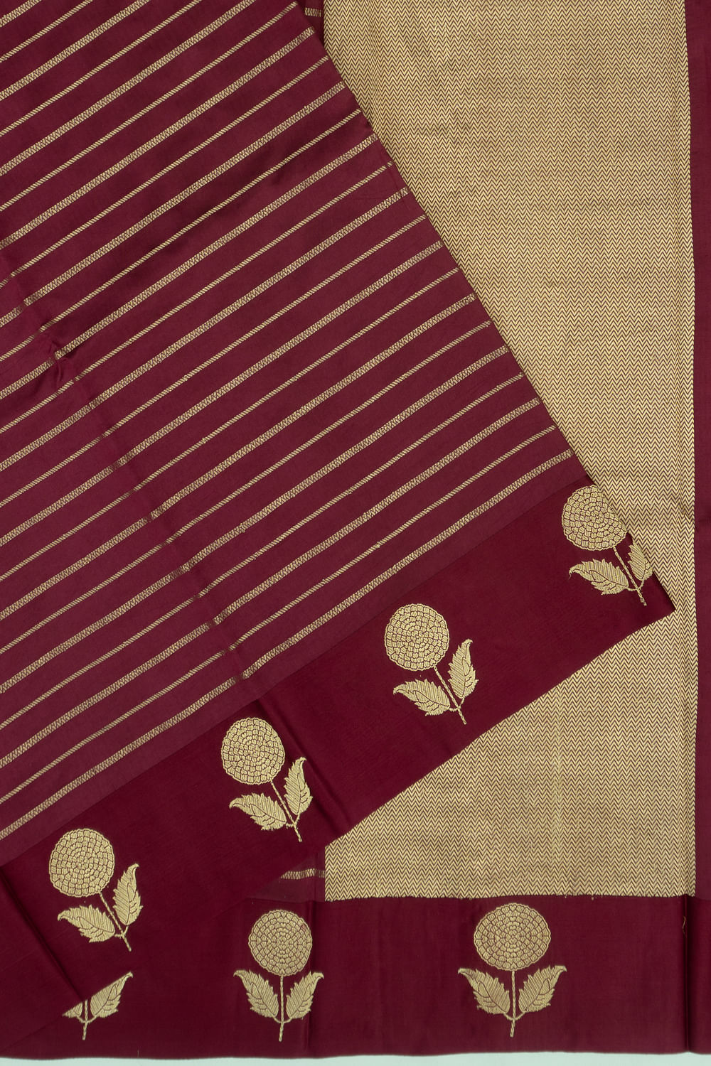Banarasi Katan Silk Horizontal Lines Brown Saree