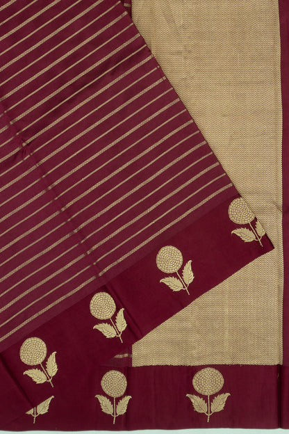 Banarasi Katan Silk Horizontal Lines Brown Saree