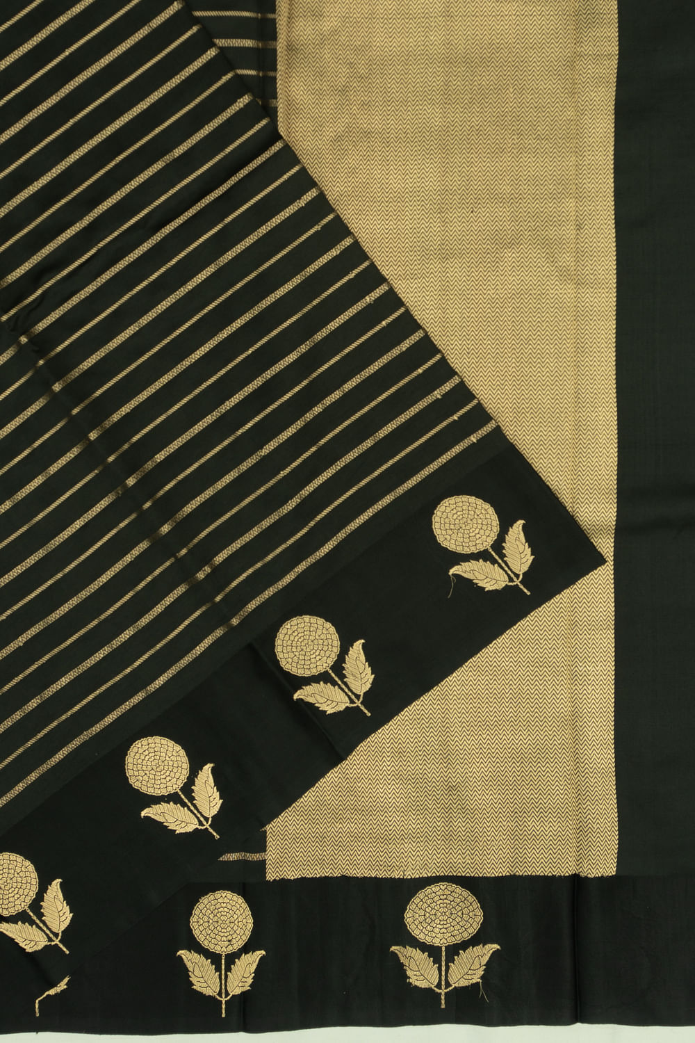 Banarasi Katan Silk Horizontal Lines Black Saree