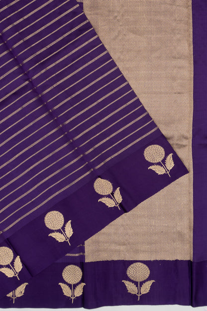 Banarasi Katan Silk Horizontal Lines Purple Saree
