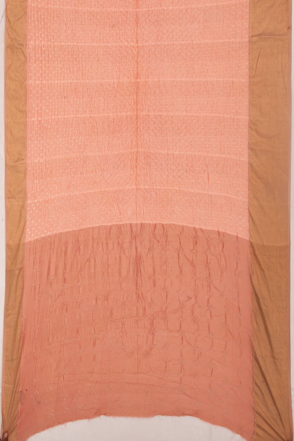 Maheshwari Cotton Silk Bandhani Pastel Orange Saree