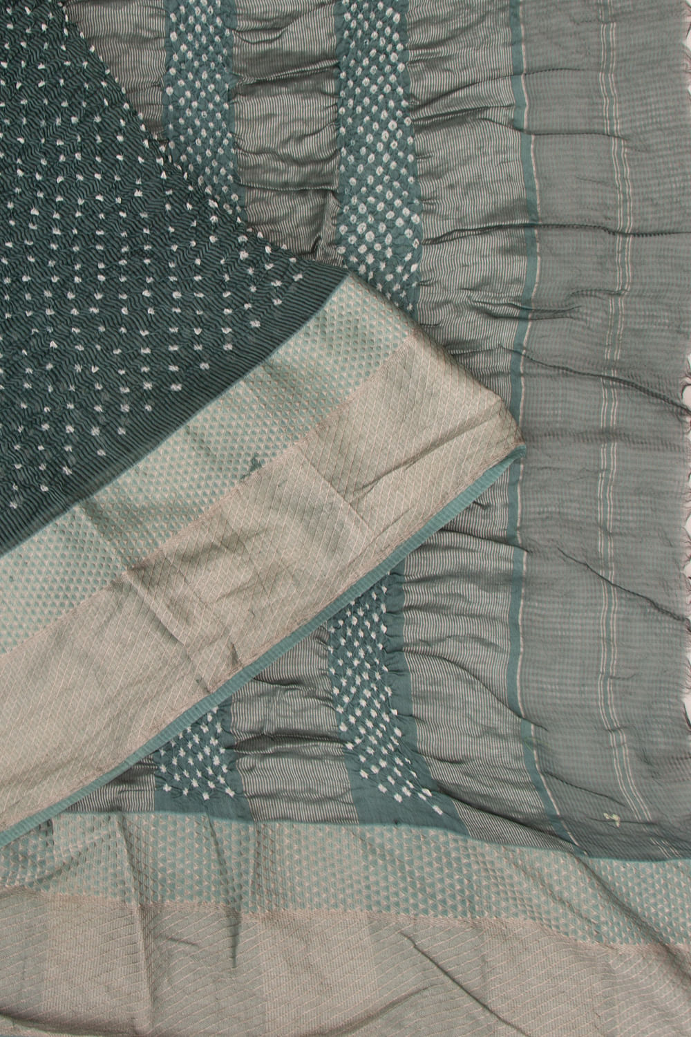 Maheshwari Cotton Silk Bandhani Pastel Green Saree