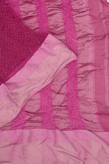 Maheshwari Cotton Silk Bandhani Pink Saree
