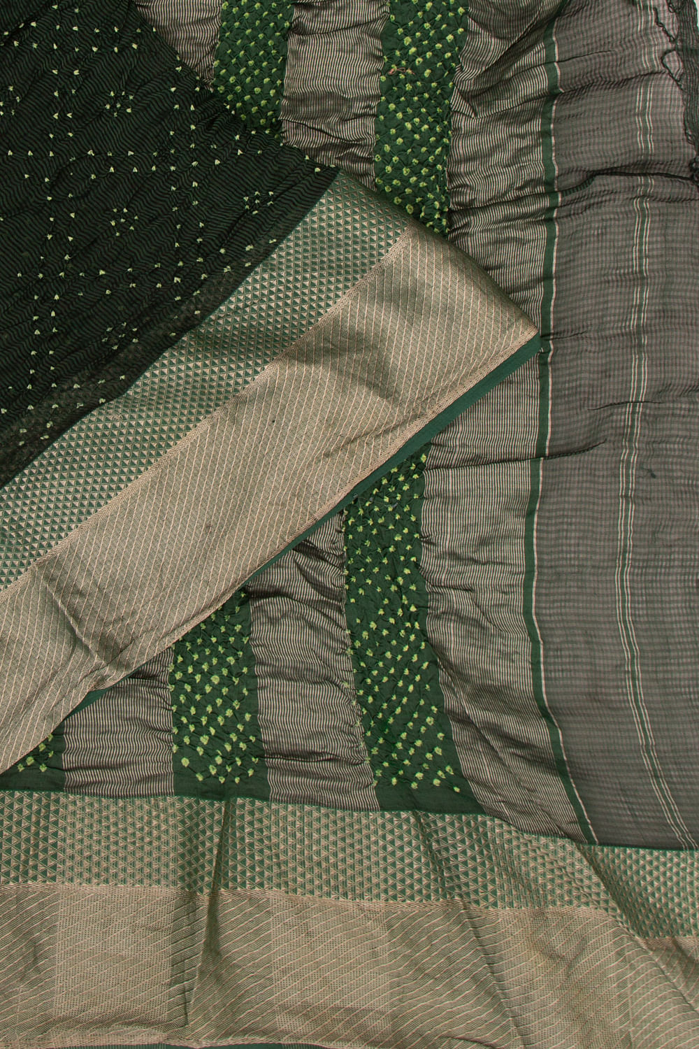 Maheshwari Cotton Silk Bandhani Bottle Green Saree