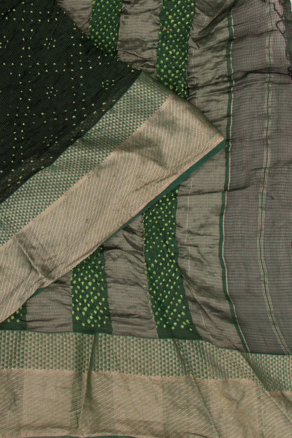 Maheshwari Cotton Silk Bandhani Bottle Green Saree
