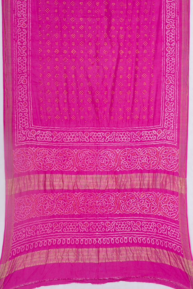 Chiniya Silk Bandhani Rani Pink Saree