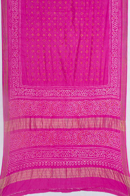 Chiniya Silk Bandhani Rani Pink Saree