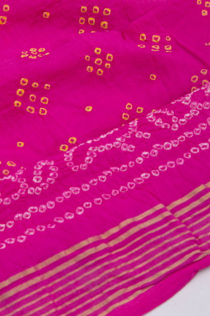 Chiniya Silk Bandhani Rani Pink Saree