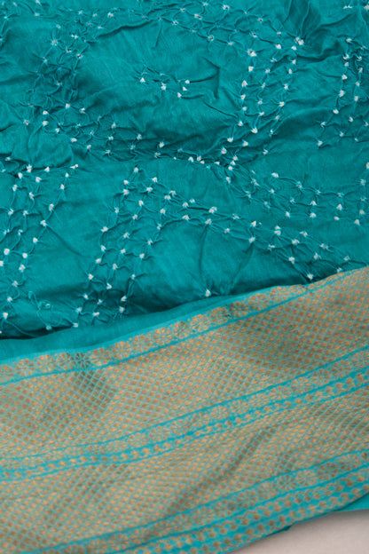 Chiniya Silk Bandhani Sea Blue Saree
