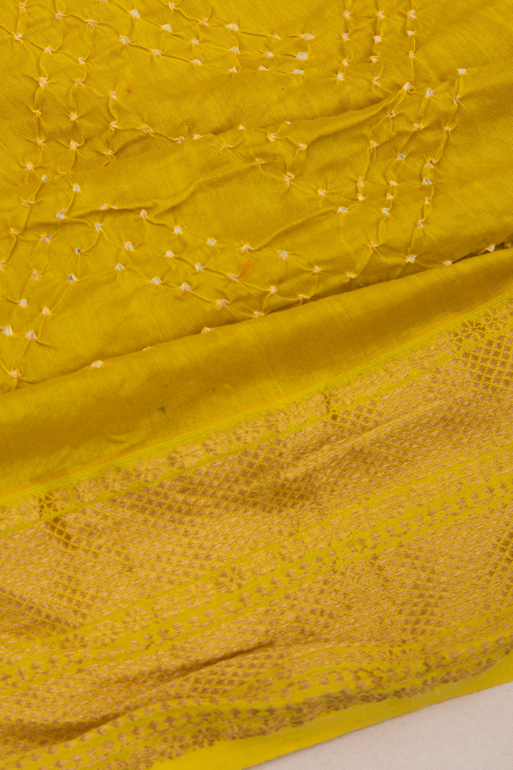 Chiniya Silk Bandhani Yellow Saree