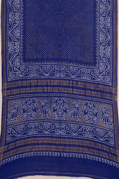 Venkatagiri Cotton Bandhani Dark Blue Saree
