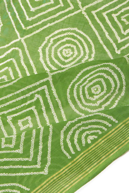 Venkatagiri Cotton Bandhani Green Saree