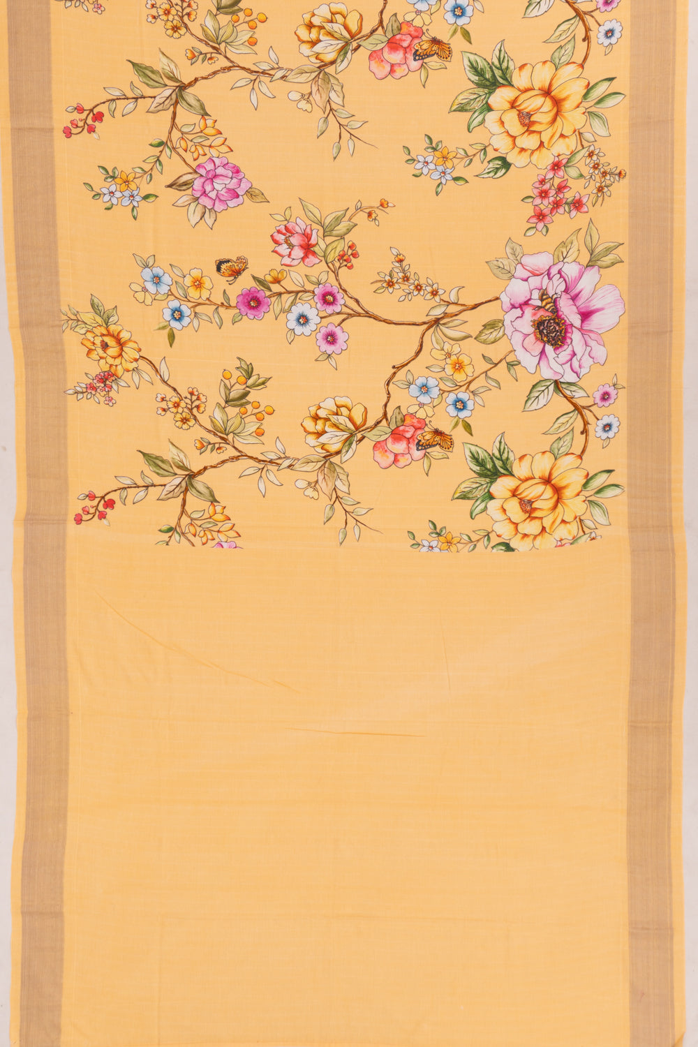 Paithani Cotton Floral Printed Pastel Orange Saree