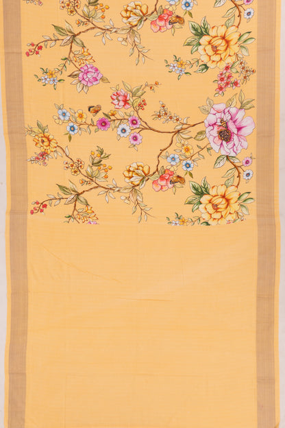 Paithani Cotton Floral Printed Pastel Orange Saree