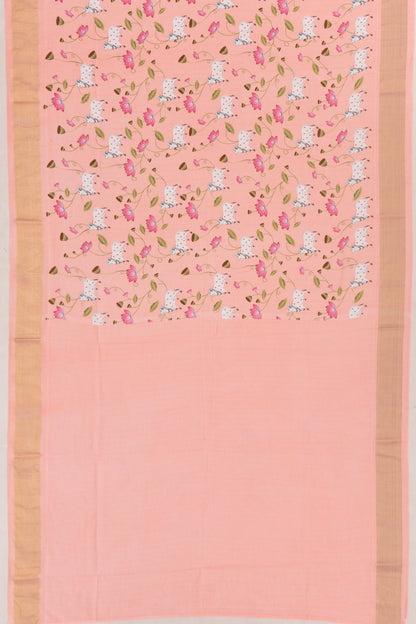 Paithani Cotton Pichwai Printed Peach Saree