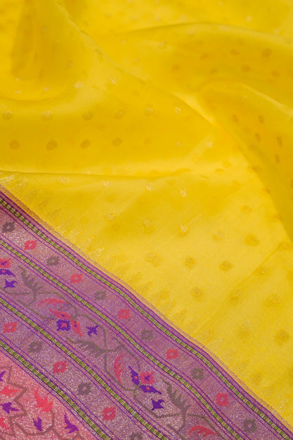 Banarasi Silk Butta Lemon Yellow Saree