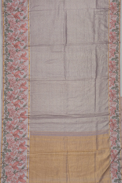 Kanchipuram Silk Tissue Criss Cross Checks And Butta Lavender Saree With Embroidery Border