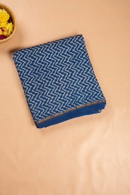 Chanderi Cotton Block Printed Leheriya Indigo Saree