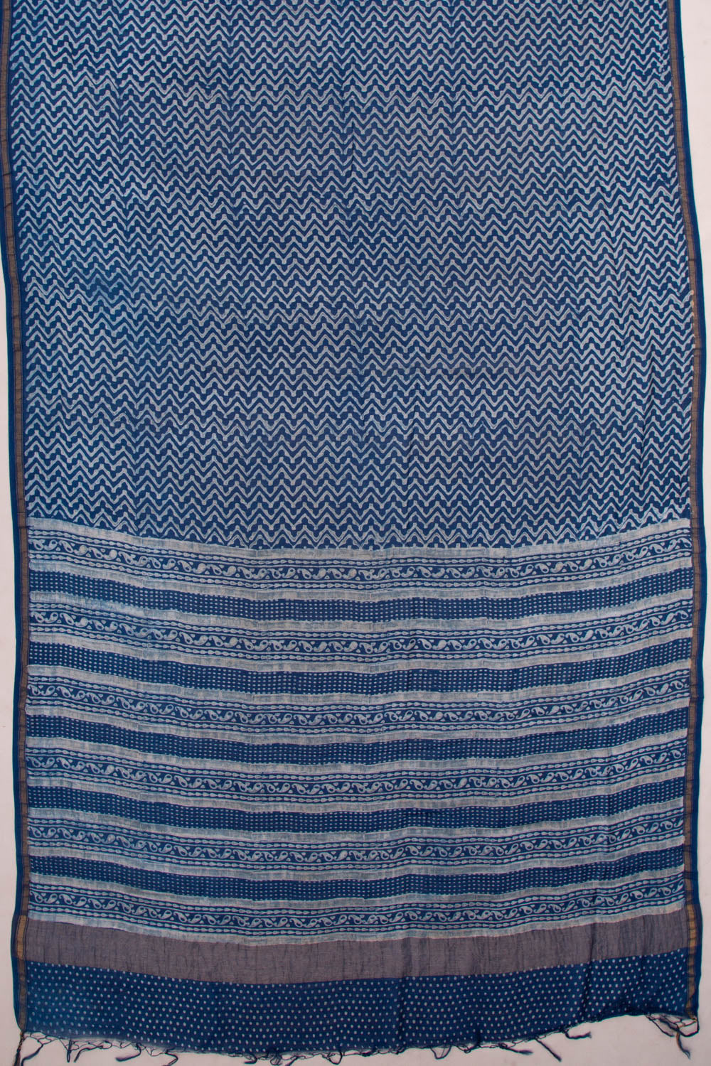 Chanderi Cotton Block Printed Leheriya Indigo Saree