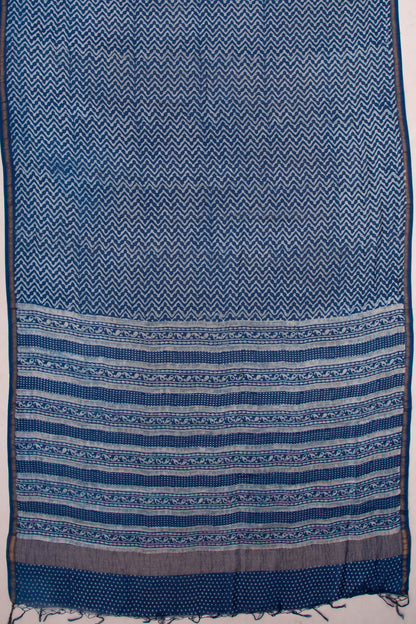 Chanderi Cotton Block Printed Leheriya Indigo Saree