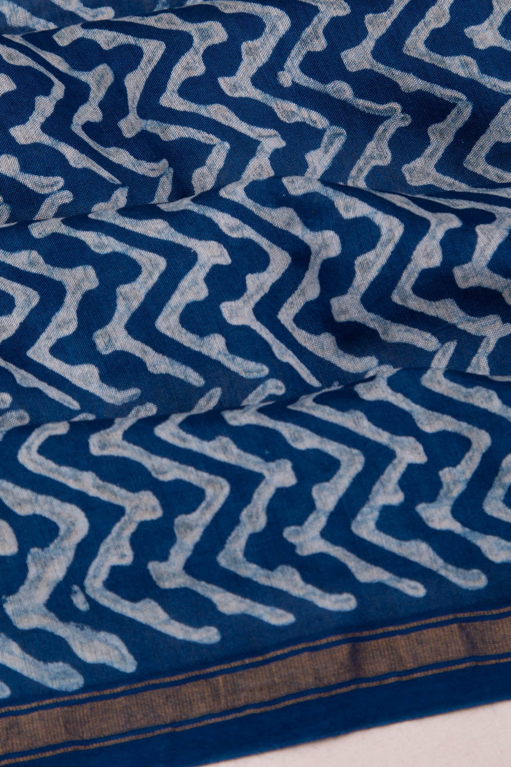 Chanderi Cotton Block Printed Leheriya Indigo Saree