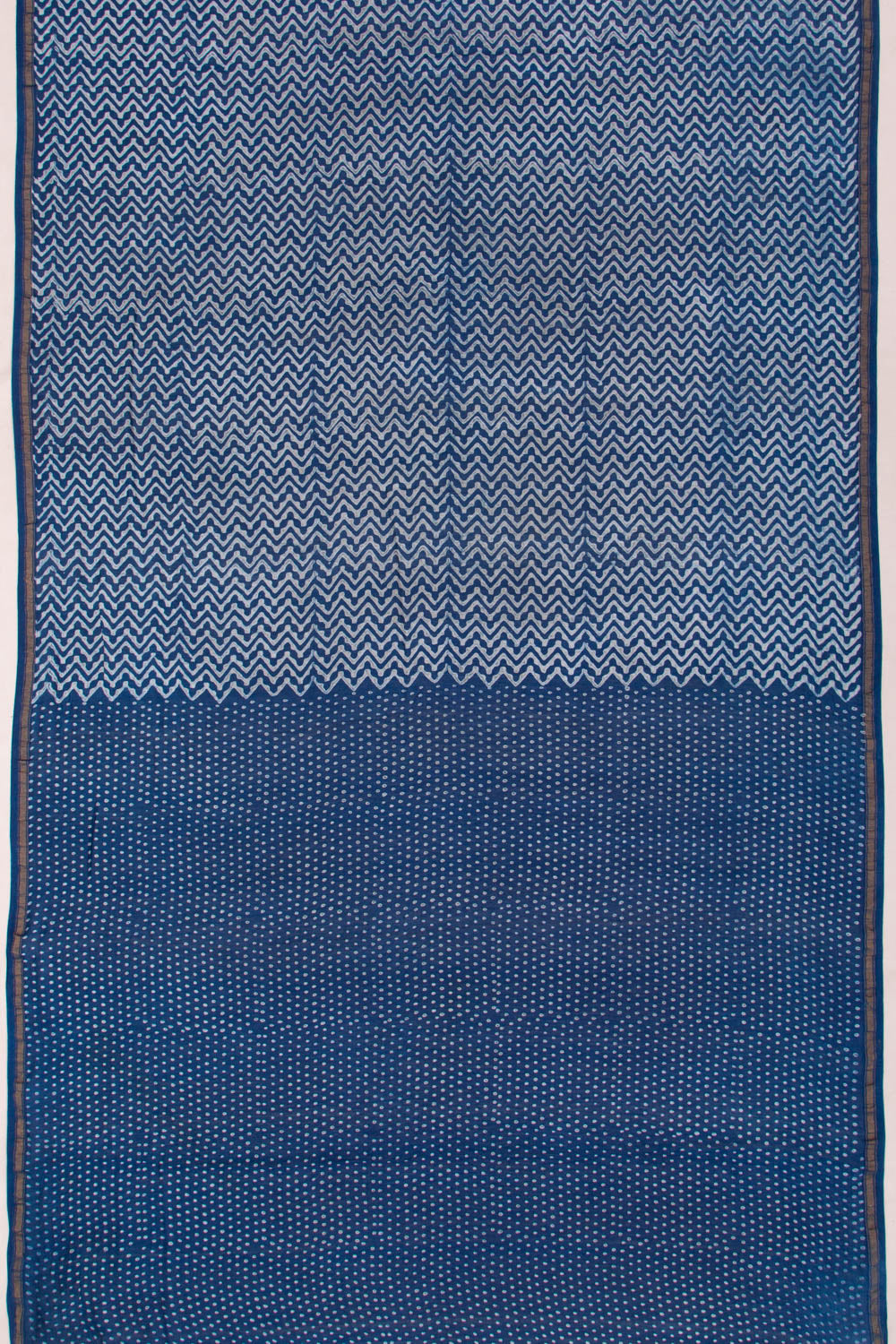 Chanderi Cotton Block Printed Leheriya Indigo Saree