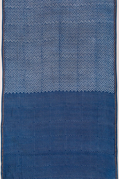 Chanderi Cotton Block Printed Leheriya Indigo Saree
