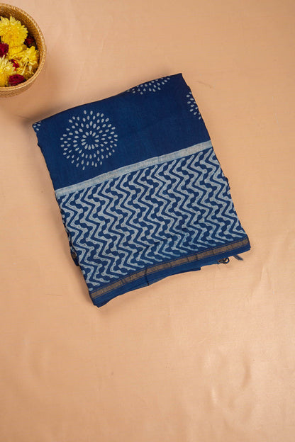 Chanderi Cotton Block Printed Butta Indigo Saree