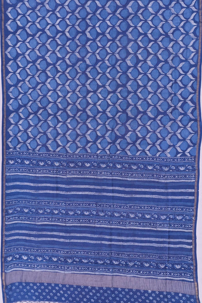 Chanderi Cotton Block Printed Jaal Indigo Saree
