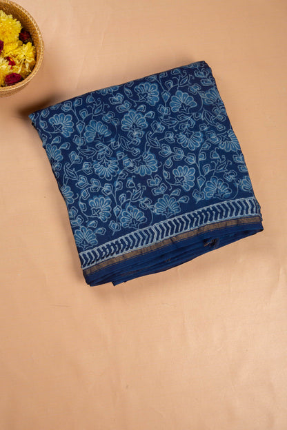 Chanderi Cotton Block Jaal Printed Indigo Saree