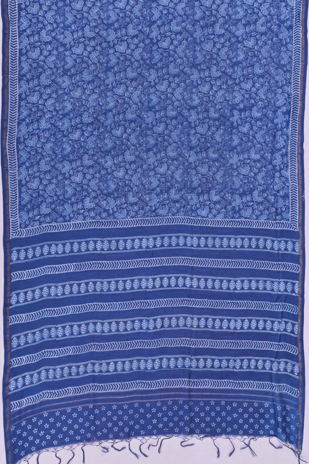 Chanderi Cotton Block Jaal Printed Indigo Saree