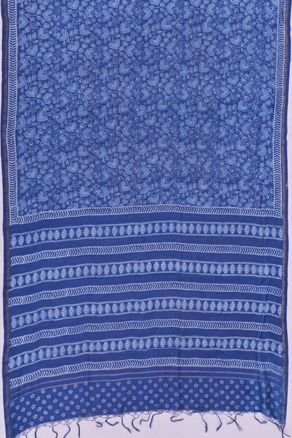 Chanderi Cotton Block Jaal Printed Indigo Saree